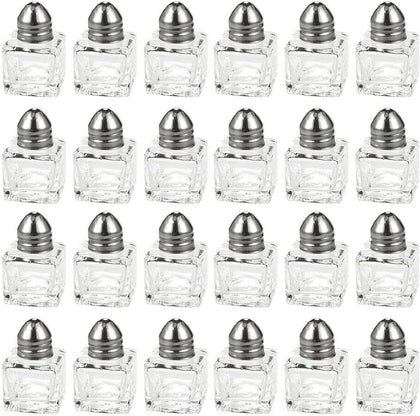 Set of 24 Mini Salt and Pepper Shakers (Glass and Stainless Steel, 0.5 oz)