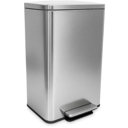 50 Liter / 13.2 Gallon Soft-Close, Smudge Resistant Trash Can with Foot Pedal and Built in Filter- Stainless Steel