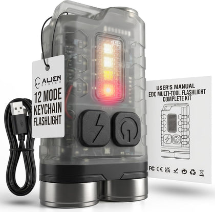 900 Lumens Rechargeable LED EDC Flashlight - Mini Keychain Pocket Torch | Glow-in-the-dark body, strong tail magnet