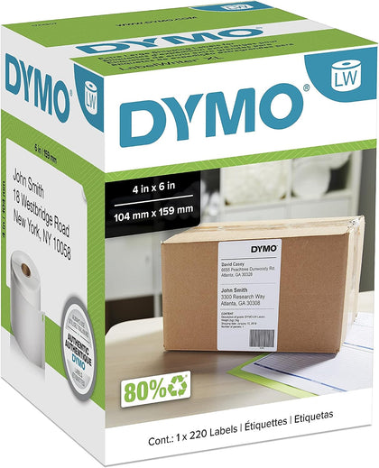 Authentic LW Extra-Large Shipping Labels, for LabelWriter 5XL and 4XL Label Printers Only, 4" x 6", White, 1 Roll of 220