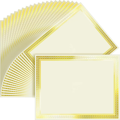 50 Sheets Certificate Papers - Blank Gold Foil Border, 8.5x11 for Diploma, Certificates, Participation Awards