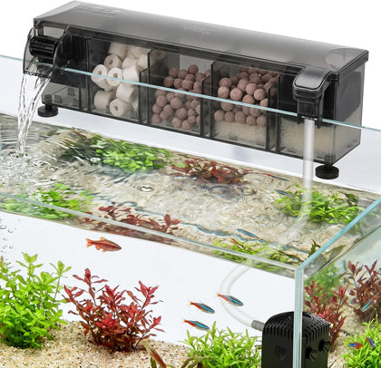 Independent-Pump Hang On Back Aquarium Filter,10-30 Gallon Fish Tank Backpack Filter with 5-Stage Filtration,Plug and