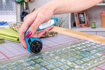 TrueCut Quilter’s Combo Set | 45mm Rotary Cutter, 6.5x24.5 Quilting Ruler with Track & Guide | Includes TrueGrips |
