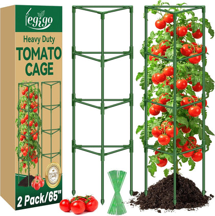 2 Pack 65 Inch Tomato Cage for Garden, Heavy-Duty Tomato Trellis Plant Support Stakes, Adjustable Garden Trellis