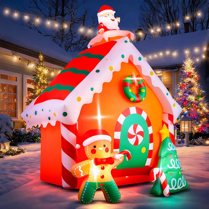 7.5 FT Tall Christmas Inflatables Gingerbread House Built-in LED Lights Blow Up Christmas Decor for Xmas Party