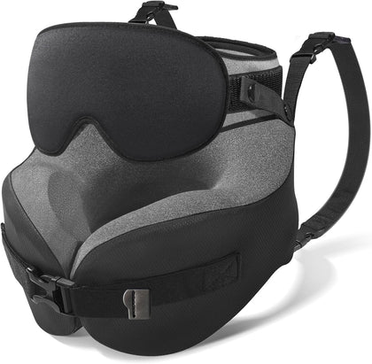 Travel Pillow for Long Flight Airplane, Head Strap Combo with 3D Contoured Sleep Eye Mask, Neck Pillow for Travel