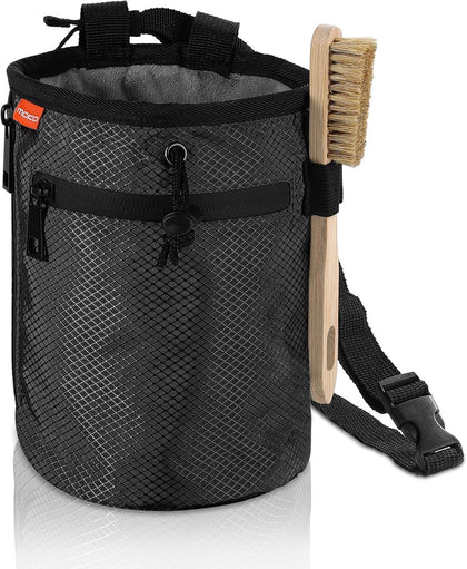 Rock Climbing Chalk Bag, Bouldering Chalk Pot Bucket with Adjustable Belt & Carabiner Drawstring Climbing Gear for
