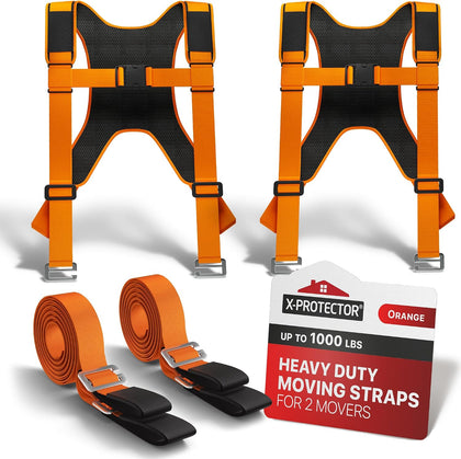 Moving Straps - 2 Pairs - Orange Lifting Straps for 2 Movers | Move Furniture Easily and Safely - Perfect for Lifting