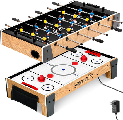 38” Table Top Air Hockey and 40” Foosball Set, 2-in-1 Swivel Game Table with Soccer Balls, Pushers, and Pucks for