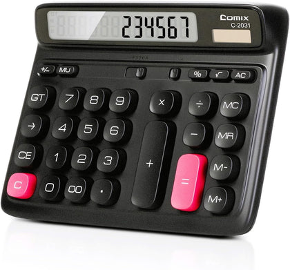 Desktop Calculator, 12 Digits Large Button Desk Calculator, Black | Solar Battery Dual Power, Large LCD Display