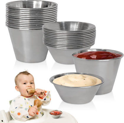 Stainless Steel Ramekins 24 Pack (1.5oz & 2.5oz) – Metal Dipping Sauce Cups, Condiment Cups, Small Metal Ramekins for