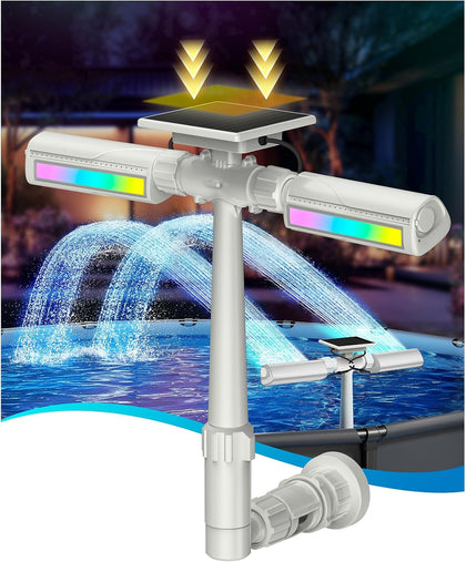Solar Pool Fountain with 10-Color 4-Mode RGB LED Lights, Above/Inground Solar Lights with Remote, 360°Adjustable Dual