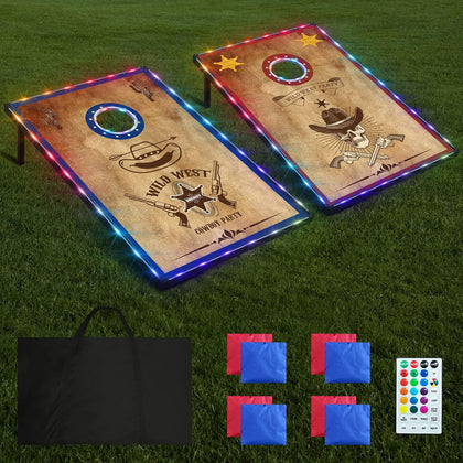 LED Cornhole Board Set, 4'x2'/3'x2' Regulation Size Cornhole Boards Games Set, Corn Holes Outdoor Game, Corn Hole