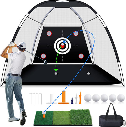 Golf Net, 10 x 7 ft Golf Practice Net with Mat and Targets, White
