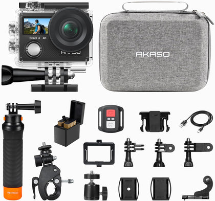 Brave 4 Action Camera with Floating Hand Grip and Carrying Bag Bundle | 20MP EIS WiFi 170° FOV 5X Zoom Waterproof
