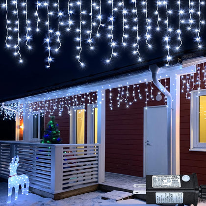 White Christmas Lights Outdoor, 33ft 400 LED Icicle Lights for Outside | Twinkle Lights Plug in 8 Modes Timer