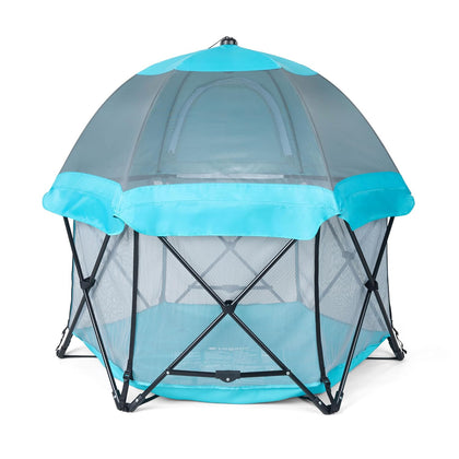 Safety My Play Deluxe Baby Playpen & Portable Play Yard with Canopy, Foldable 6-Panel Indoor Outdoor Playpen for