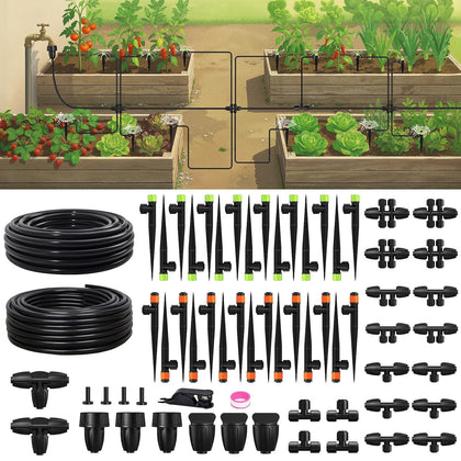 Drip Irrigation System, Quick-Connect Garden Watering System Kit with Adjustable Emitters for Greenhouse, Garden