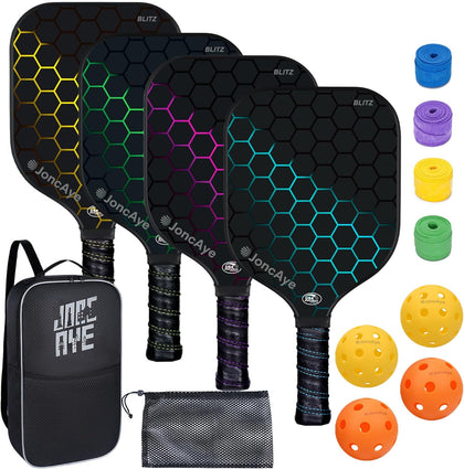 Pickleball Paddles Set of 4 or 2, USAPA Approved Fiberglass Rackets | with Outdoor Indoor Balls, Bag, Overgrip