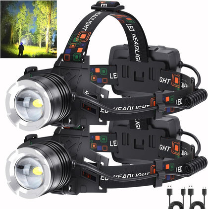 LED Rechargeable Headlamp, 99,000 Lumens Head Lamps Super Bright Long Distance Headlamps with 5 Mode Waterproof, 90°