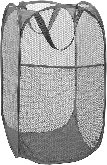 Deluxe Strong Mesh Pop up Laundry Hamper Basket with Side Pocket for Laundry Room, Bathroom, Kids Room, College Dorm