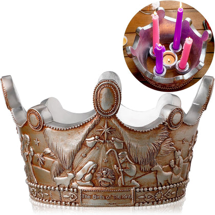 Nativity Advent Candle Holder 9.4 Inch Christmas Advent Wreath Candleholder Resin Nativity Advent 5 Candle Holder