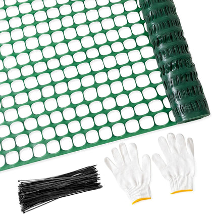 4'x100' Plastic Mesh Fence for Garden with 100 Zip Ties, Green