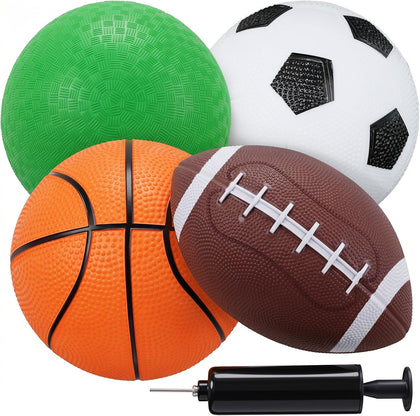 4-Pack Sports Balls, 5-Inch Soccer Ball, Basketball, Playground Balls & 7 Inches Footballs for Toddlers Adult, Party