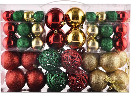 Christmas Balls Tree Ornaments Set, Shatterproof Xmas Decorations Set with Reusable Hand-held Gift Package for