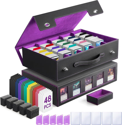 5-Row Trading Card Storage Box with Handle and Commander Display, 3900+ Card Case Includes 5 Top Loaders, 5 Stoppers