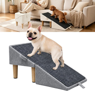 Split Ottoman Dog Ramp for Couch & Bed, 2-in-1 Foldable Wooden Pet Stairs & Steps, Anti-Slip Dog Steps for Small