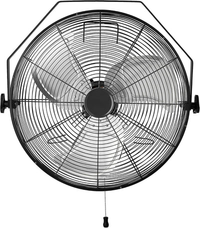Amazon Basics 18" Indoor Wall-Mounted Industrial Fan with Three Speeds, High CFM, Heavy-Duty Metal Blades, Tilt Head, for Commercial Use, Warehouse, Basement, Black