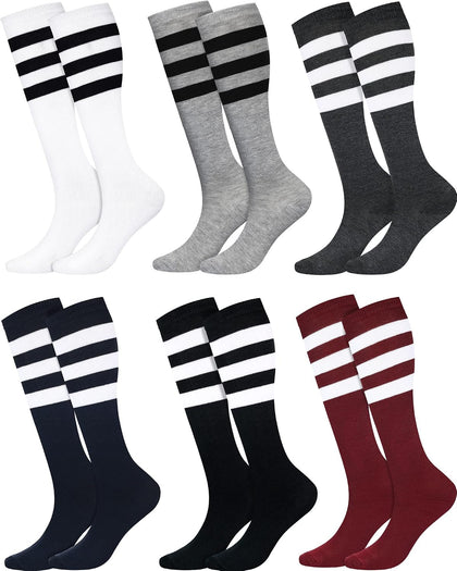 6 Pairs Neon Knee High Socks Stretchy Roller Skate Socks for Women, Men, Soccer Softball Team Sports