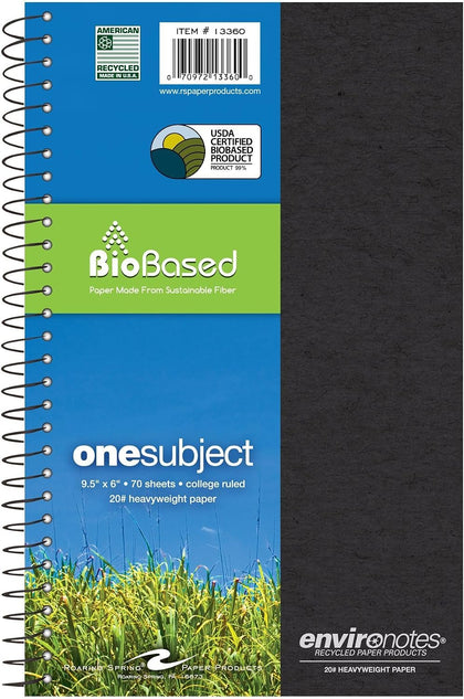 Environotes Recycled Notebook, 70 Sheets, 9.5" x 6", College Ruled, 1 Subject Notebook, Assorted Earthtone Cover Colors