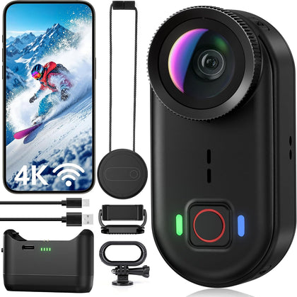 4K Mini Body Action Cameras POV Body Cam, 64GB Sports Camera with Audio Video Recording, Portable WiFi Magnetic