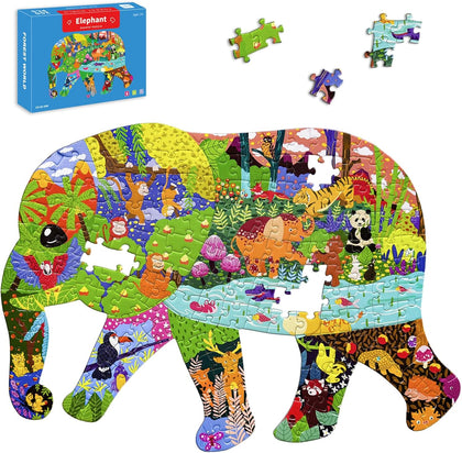 Irregular Animal Puzzles for Kids Ages 4-6 6-8 8-10 10-12 Year Old,Elephant Puzzle 200 Pieces Enlightening Floor