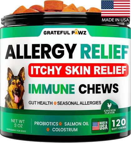 Dog Allergy Relief Chews - Dog Itch Relief - Probiotics, Omega 3, Colostrum