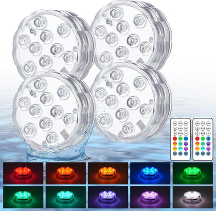Pool Lights with Remote, 10 Color Changing Pool Lights for Above Ground Pools, Battery Operated Submersible LED