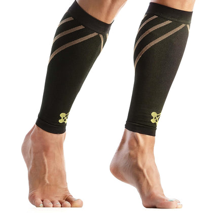Calf Compression Sleeve for Men & Women Medium Copper Stripe-Firm Snug Fit Support for Shin Splints, Cramps, Varicose