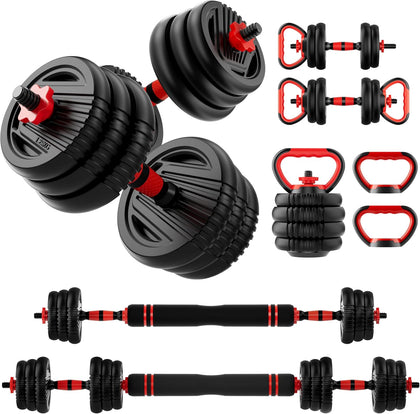 Adjustable Dumbbell Set, 10/20/30/45/70/90lbs Free Weight Set with Connector, 5 in1 Dumbbells Set Used as Barbell