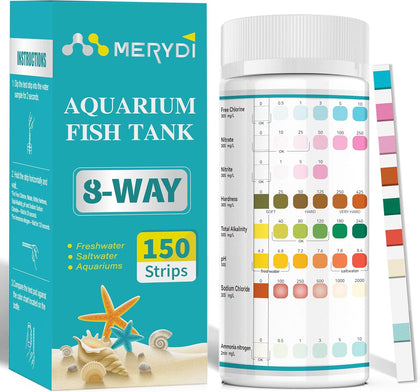 Aquarium Test Strips 8 In 1, 150ct Aquarium Ammonia Test Strips for Saltwater Freshwater Aquariums,Pond Fish Tanks