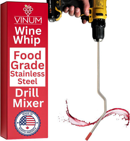 Wine Beer Degasser Whip for Wine Making | 15.5” Stainless Steel 316 - Drill Mixer Rod Attachment Wand | Winemaking