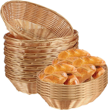15 Pack Wicker Bread Basket, Handwoven Oval Plastic Basket, Woven Tabletop Fruit Vegetables Food Serving Basket for