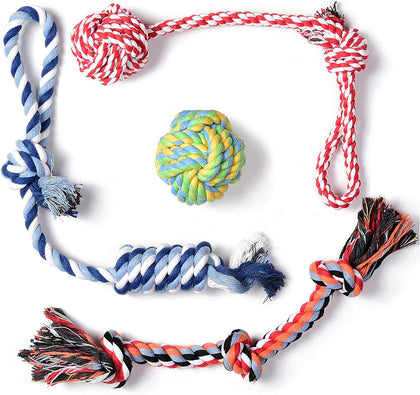 Dog Rope Toys 4 Pack, Puppy Teething Sturdy Cotton Chew Tug Ropes Indoor/Outdoor, Exercise Interactive Tug O'War Toys