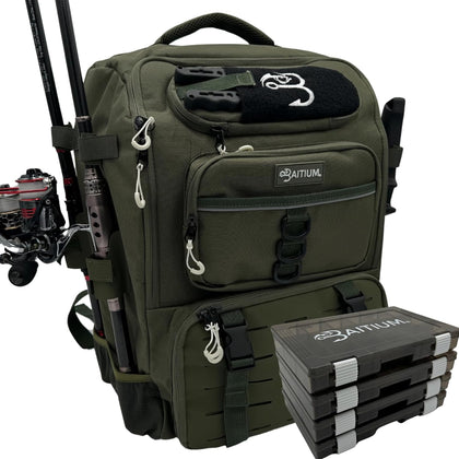 Fishing Backpack, Tackle Bag With Rod Holders, 40L Capacity With Cooler, Rain Cover, Insulated Pocket, 4 Tackle Trays