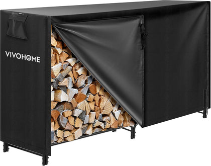 6 ft Heavy Duty Firewood Rack Outdoor with Cover, Black | Fire Wood Storage Rack, Log Holder and Cover Combo Set with