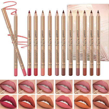 12 Colors Lip Liner Set, Brown Pink Red Series Lip Liners, Plump Nude Lip Shape No Smudge Longwear Smooth Lip Pen