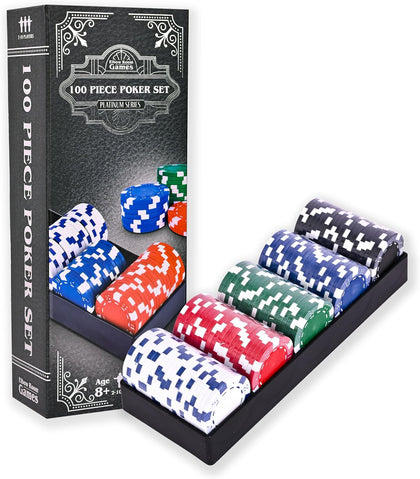 Games 100-Piece Poker Chip Set with Tray, 11.5g Casino Chips | 5 Colors, Authentic Casino Style Chips, Great for