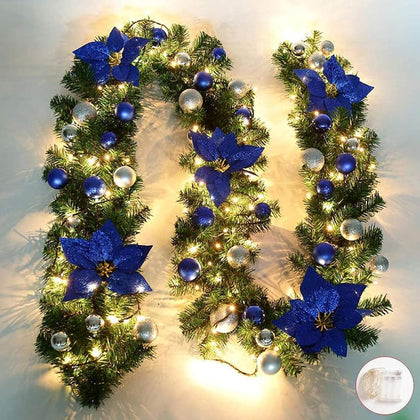 Christmas Illuminate Garland - 8.8 ft Rattan Artificial Flower Vine Plants Outdoor Decorations, Battery Operated