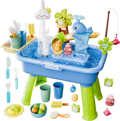 2026 Upgraded Water Table for Toddlers 1-3, Kids Play Sink with Running Water, Toddler Kitchen Sink Toy with Pump